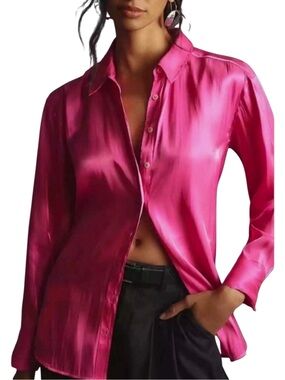 Anthropologie Women’s Pink Adelaide iridescent button-down shirt size Medium
